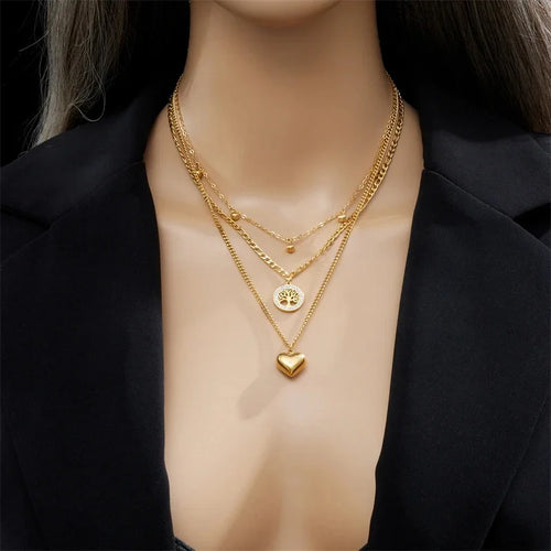 3PCS Set Herz Baum Anhänger Halskette Armband Ohrring Set Vergoldung Großes Herz Anhänger Glück Baum Kristall Schmuck Set