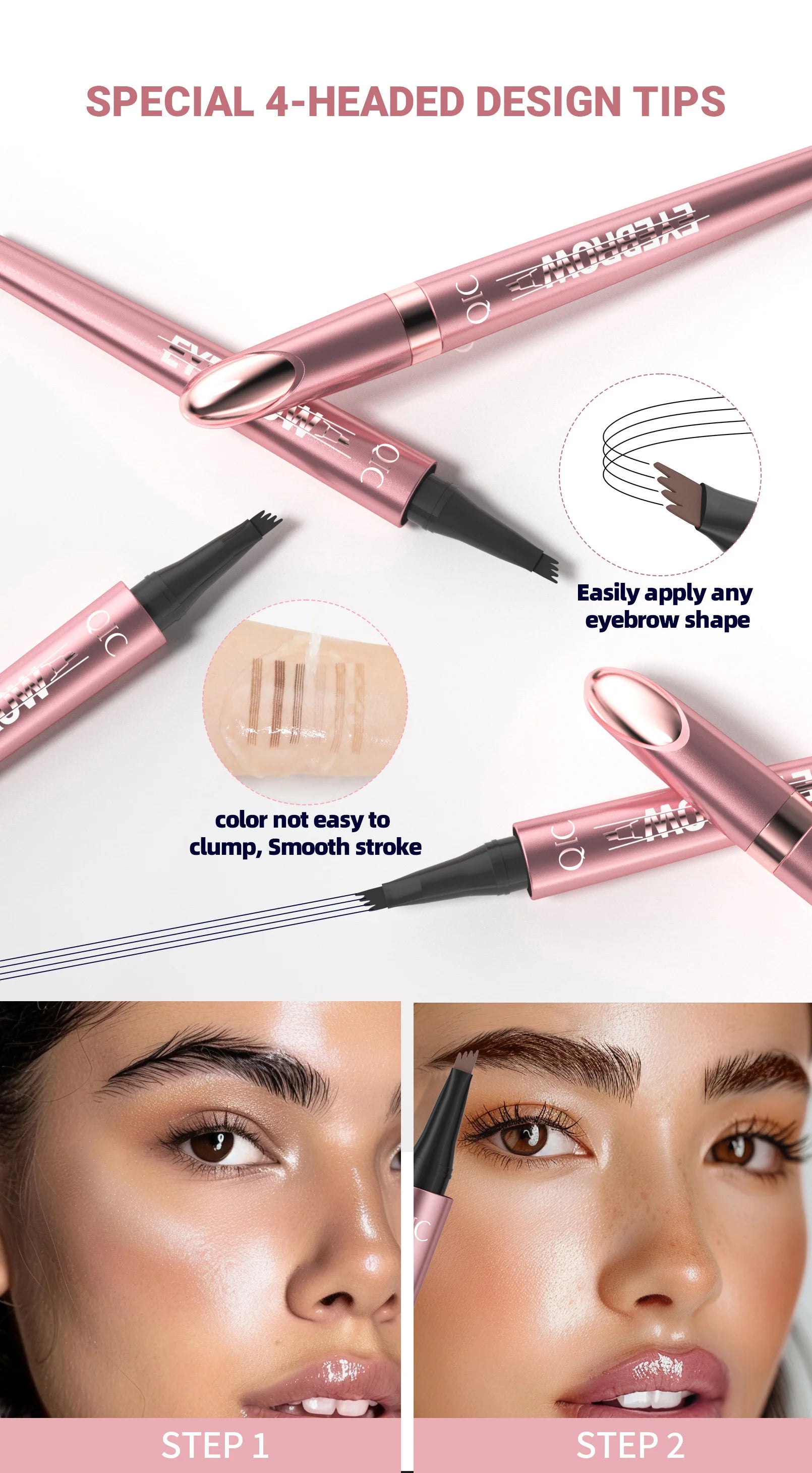 Augenbrauenstift mit 4 Gabelspitzen, 3D-Microblading, wasserfest, dunkelbraun, natürliche Farbe, feiner Strich, magischer Augenbrauenstift, 2024, neue Damen
