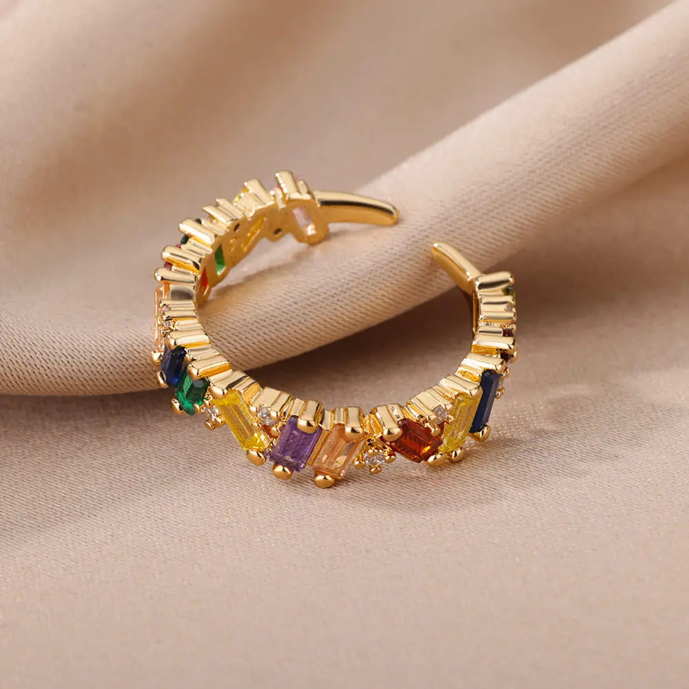 Bunte Zirkon Ringe Für Frauen Gold Farbe Edelstahl Farbige Zirkonia Ring Luxus Mode Hochzeit Schmuck Geschenk