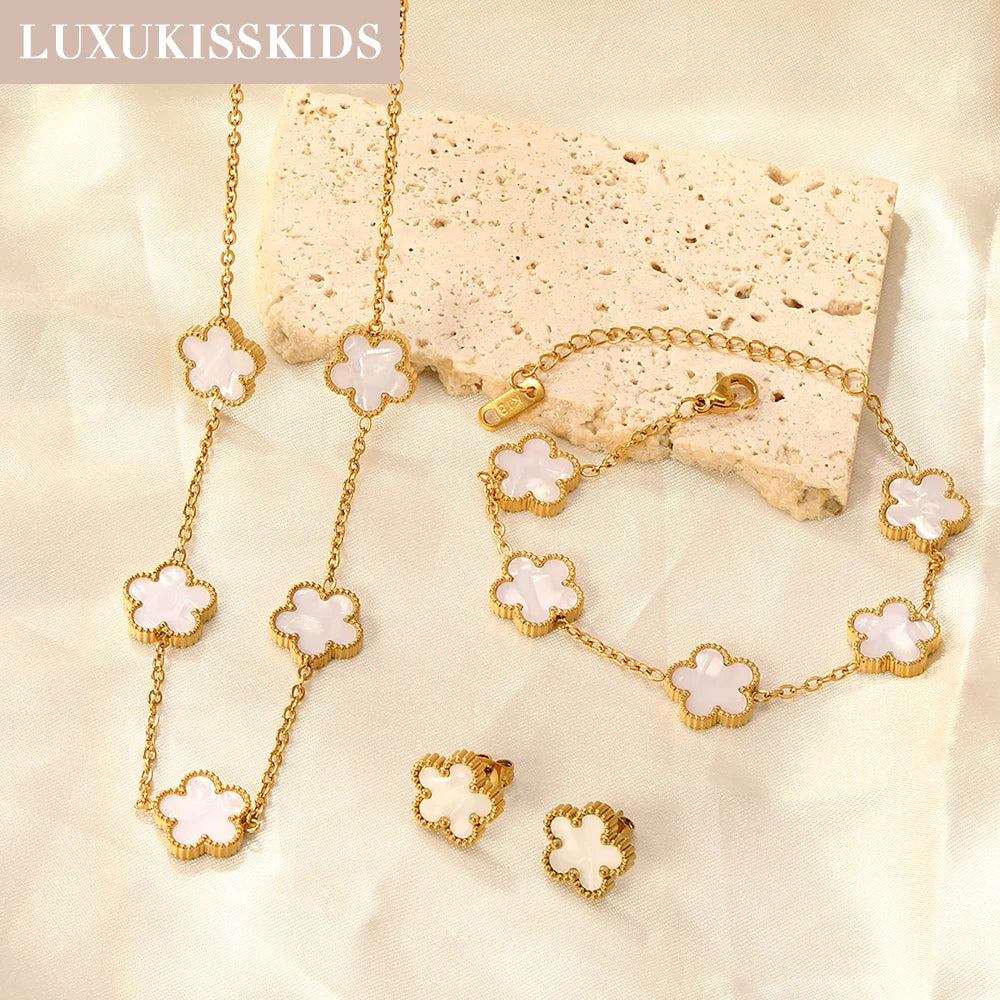 LUXUKISSKIDS Mode Kubische Liebe Herz Minimalistischen Schmuck Set Halskette Ohrringe Armbänder Edelstahl Frauen/Mädchen Zubehör