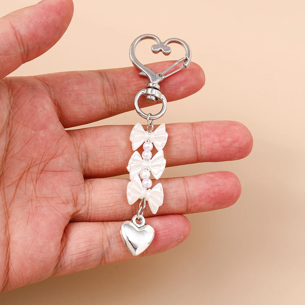 Süße Schleife Liebe Herz Schlüsselanhänger Kristall Perle Schlüsselanhänger Anhänger für Frauen Mädchen Handtasche Dekor DIY handgemachte Schlüsselanhänger Geschenke