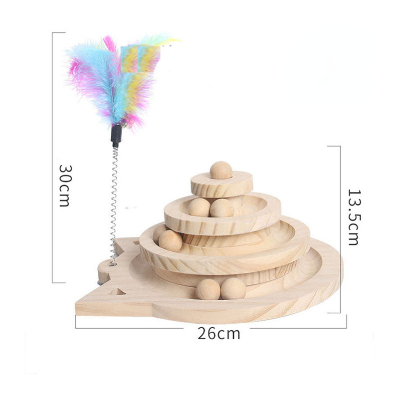 Holz-Katzen-Spielturm 2/3 Ebenen | Intelligenzspielzeug mit Bällen & Drehteller für Katzen