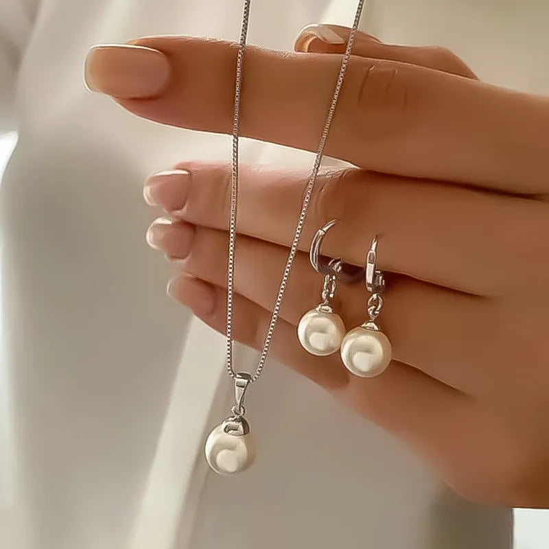 Mode Perlen Schmuck Set Für Frauen Baumeln Ohrringe Anhänger Halskette Einfache Zierliche Täglichen Tragen Outfit Party Zubehör