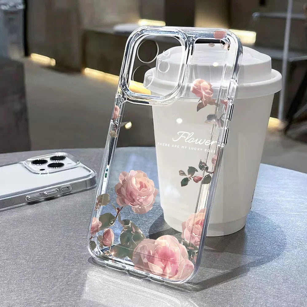Blume Telefon Fall Für iPhone 16 Pro 13 15 11 12 14 17 Pro Max 16E XR 7 8 SE XS stoßfest Transparente Abdeckung Silikon Weiche Fundas