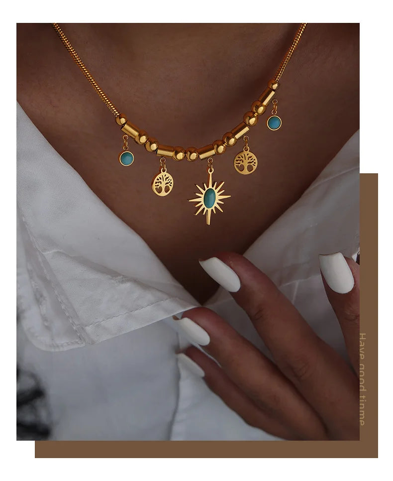 Mode Edelstahl vergoldet Armband Halskette Set Frau 2-teilig Luxus Braut Hochzeit Schmuck Zubehör