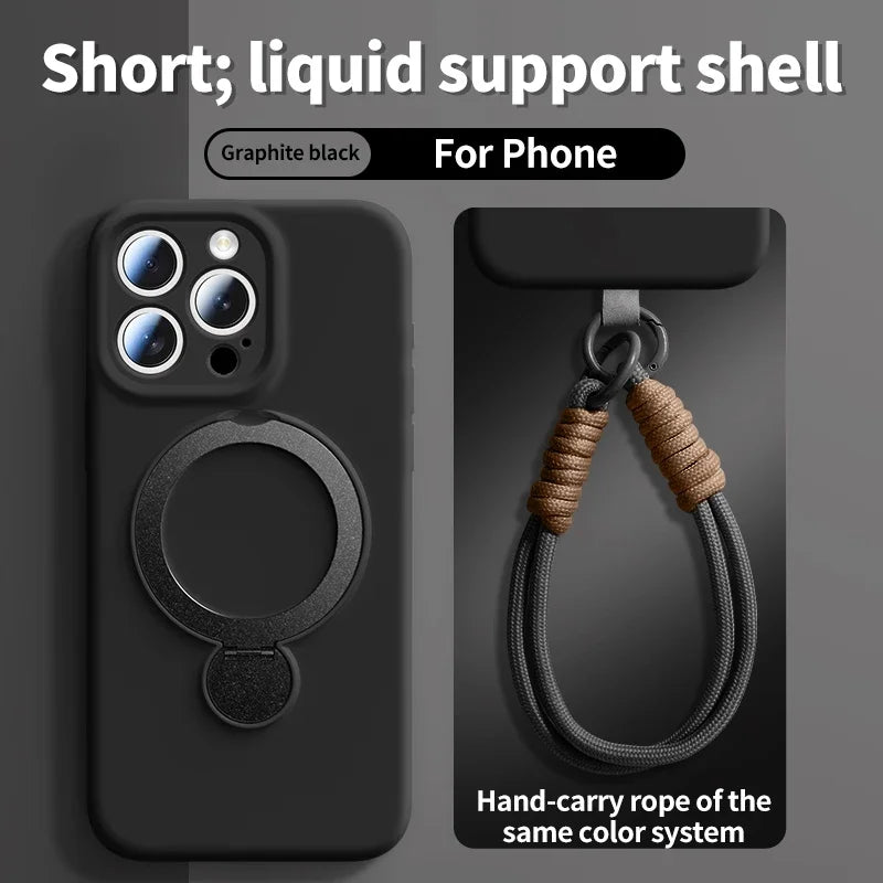 Magnetische Halterung, flüssige Silikon-Handyhülle für iPhone 16, 17, Air 15, 14, 13, Pro Max, Magsafe mit hängender Seil-Schutzhülle