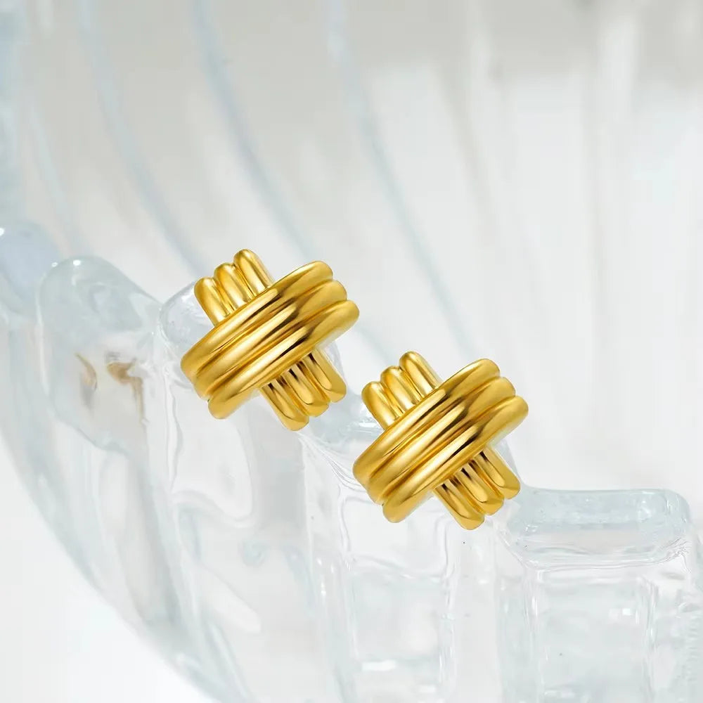 Mode Glänzende Drei-Schicht Strukturierte Kreuzung Knoten Ohrringe für Frauen Gold Farbe Edelstahl Ohrring Vintage-Schmuck Geschenk
