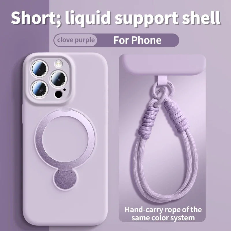 Magnetische Halterung, flüssige Silikon-Handyhülle für iPhone 16, 17, Air 15, 14, 13, Pro Max, Magsafe mit hängender Seil-Schutzhülle