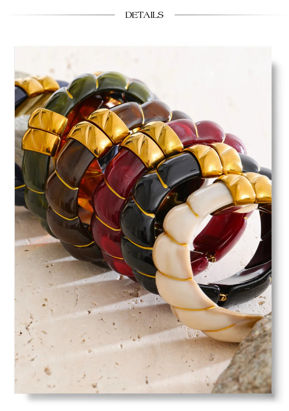 Yhpup Exklusives mehrfarbiges Acrylharz, breites Statement-Armband, Armreif, Edelstahl, Herbst-Winter-Pullover, Handgelenkschmuck