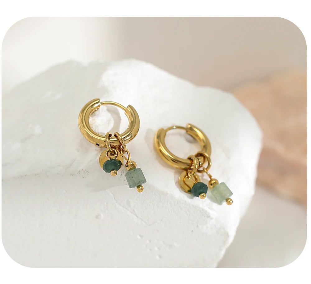 YACHAN 18 Karat vergoldete Edelstahl Creolen für Frauen Vintage grünen Naturstein Charms trend igen wasserdichten Schmuck