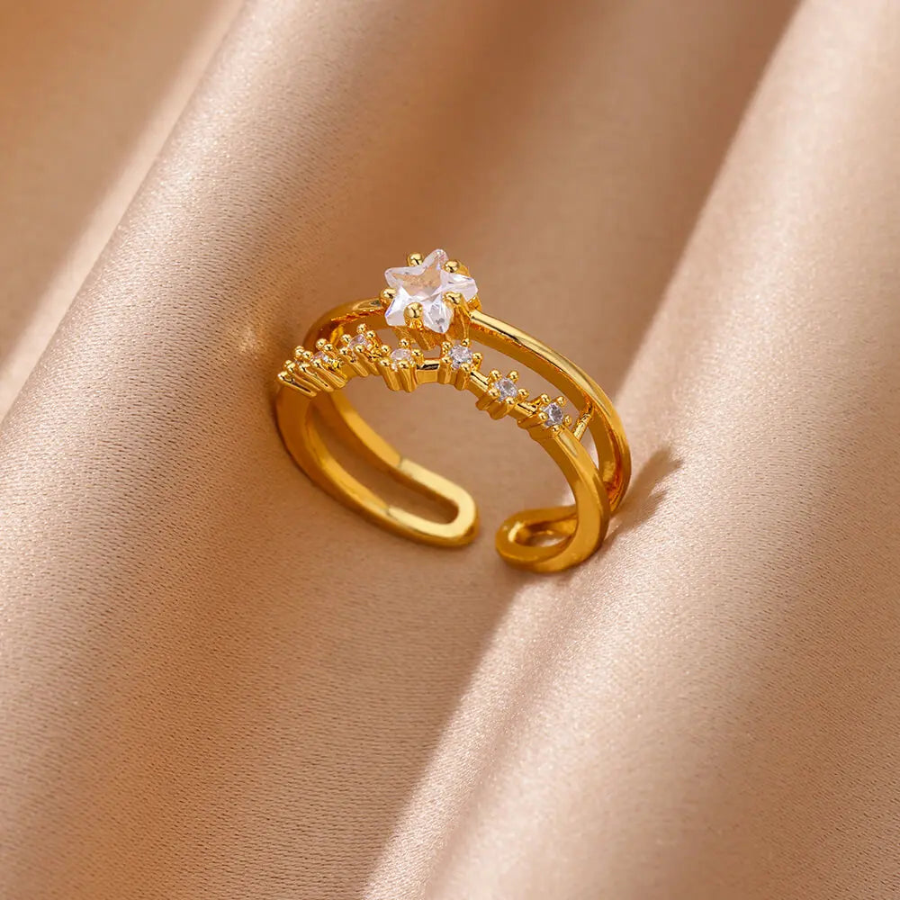 Goldener Herzring aus Edelstahl mit Zirkon – 18K vergoldet, Ehering für Frauen