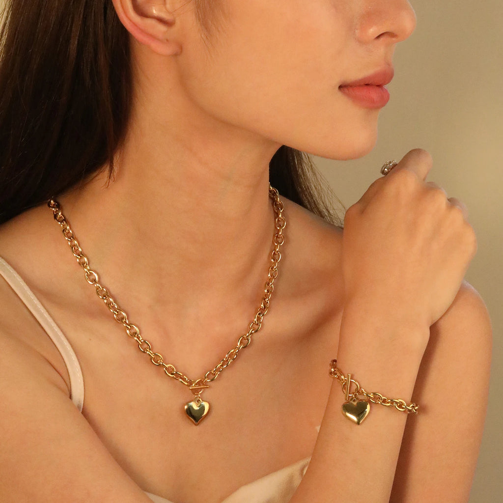 LUXUKISSKIDS Mode Kubische Liebe Herz Minimalistischen Schmuck Set Halskette Ohrringe Armbänder Edelstahl Frauen/Mädchen Zubehör