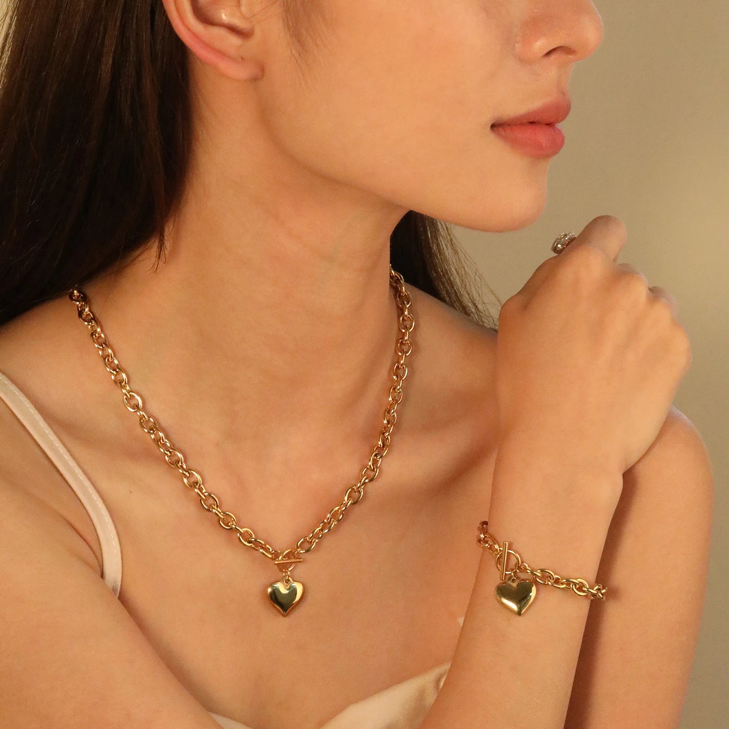 LUXUKISSKIDS Mode Kubische Liebe Herz Minimalistischen Schmuck Set Halskette Ohrringe Armbänder Edelstahl Frauen/Mädchen Zubehör