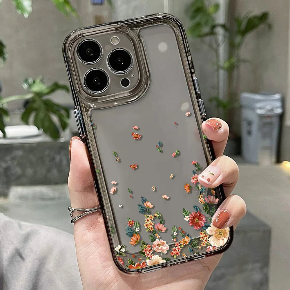 Blume Telefon Fall Für iPhone 16 Pro 13 15 11 12 14 17 Pro Max 16E XR 7 8 SE XS stoßfest Transparente Abdeckung Silikon Weiche Fundas