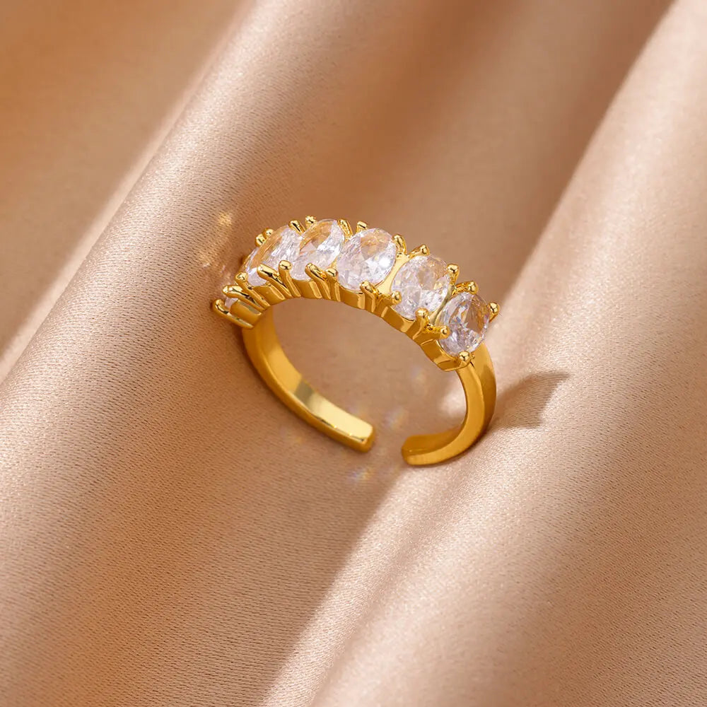 Goldener Herzring aus Edelstahl mit Zirkon – 18K vergoldet, Ehering für Frauen