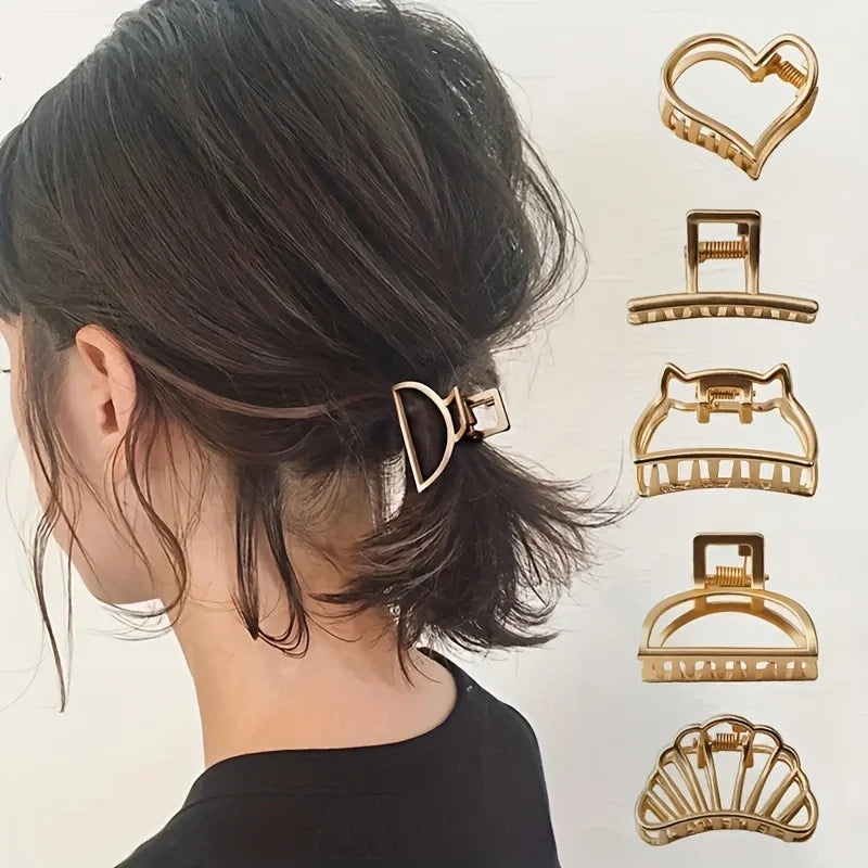 Mode Einfache Non Slip Mini Hohl Herz Metall Haar Klaue Clips Gold Geometrische Pony Barrettes Haar Kiefer Für Frauen Mädchen Täglich