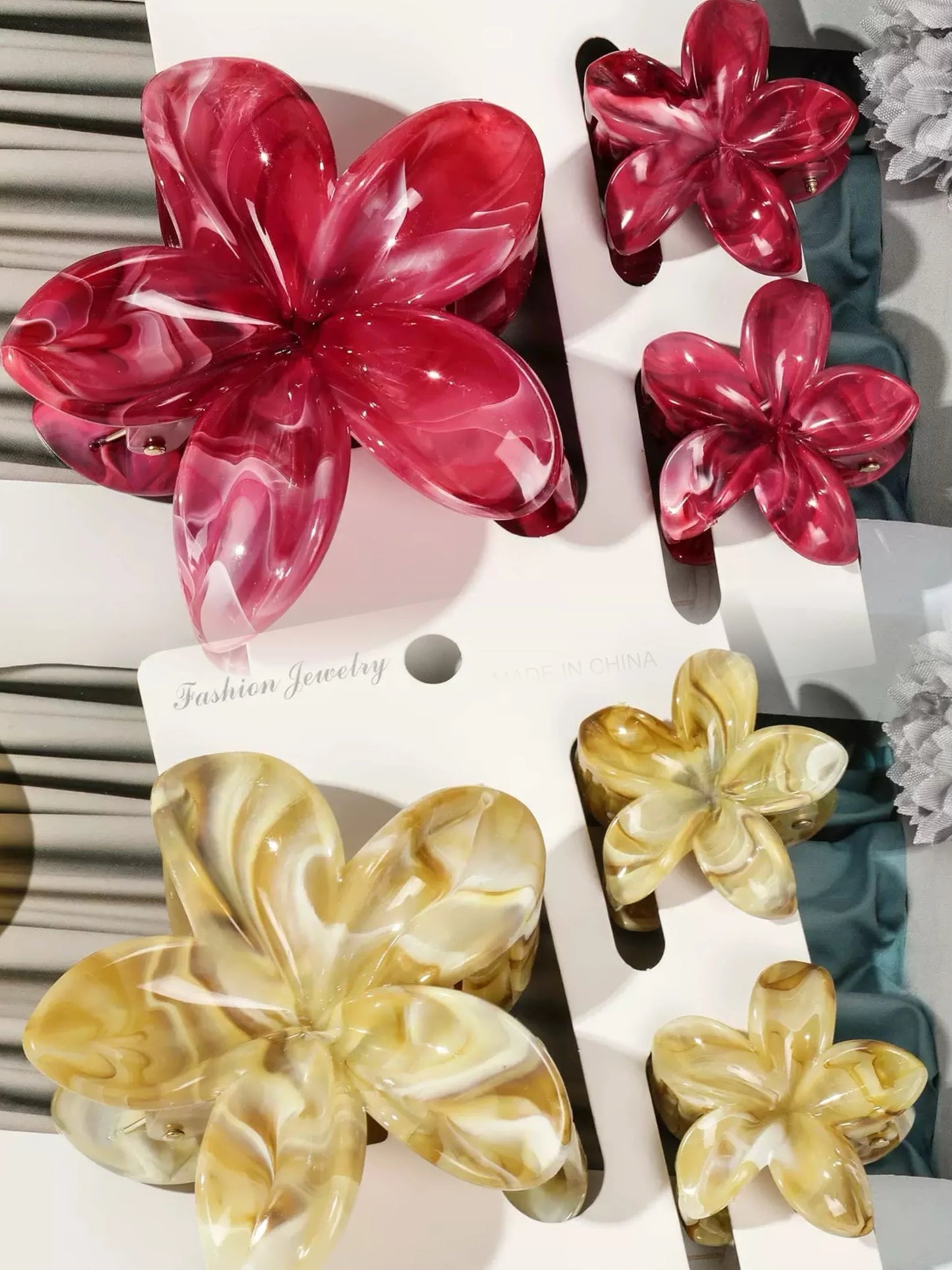 Hawaiianische Blumenkrallenklammern für Frauen, Blumen-Haarklammern mit Marmorader für dünnes Haar, süßer Strand-Haarschmuck