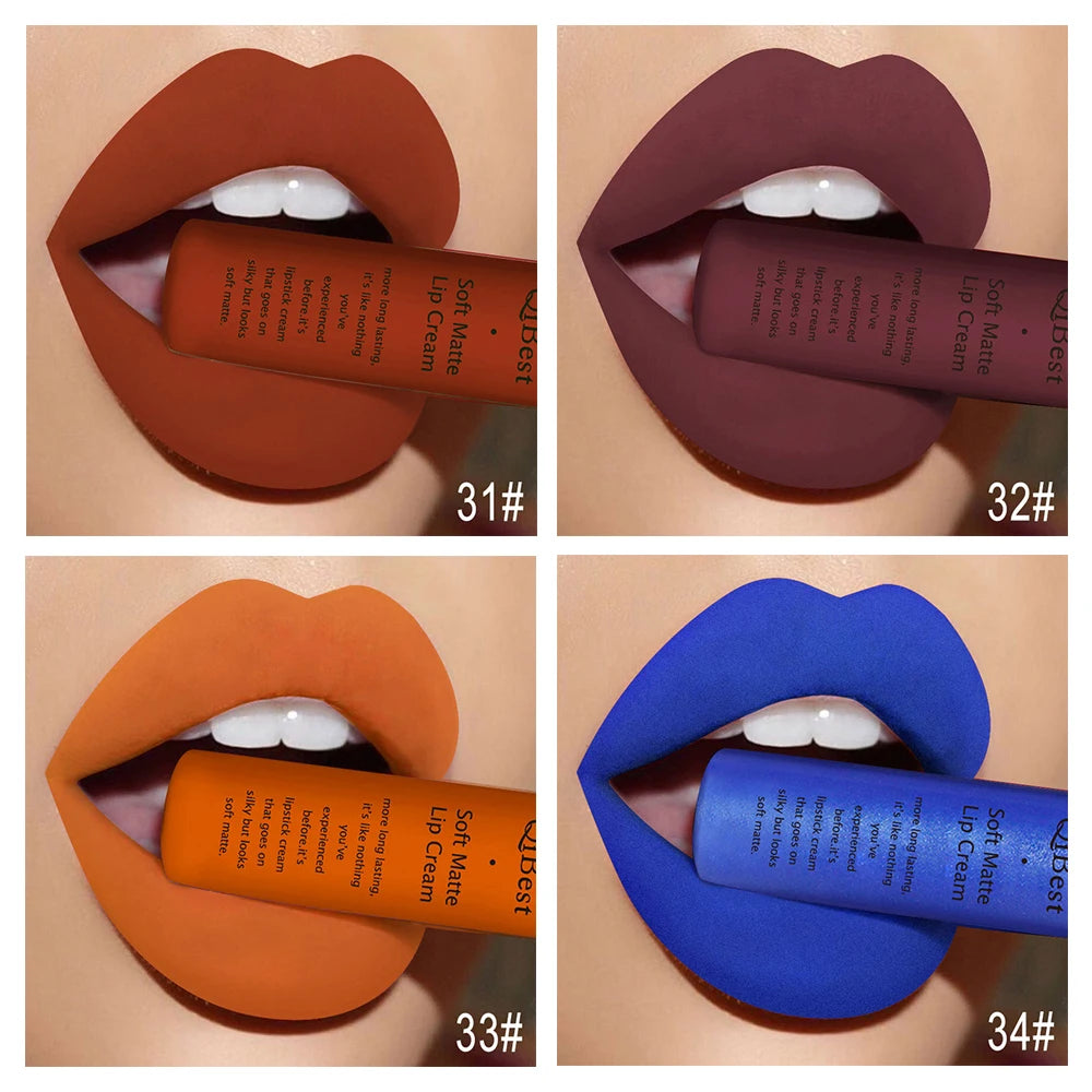QIBEST Sexy Samt Matte Lip Gloss Flüssigen Lippenstift Lipgloss Schönheit Rot Nude Wasserdicht Langlebig Lip Stain Make-Up Für Frauen