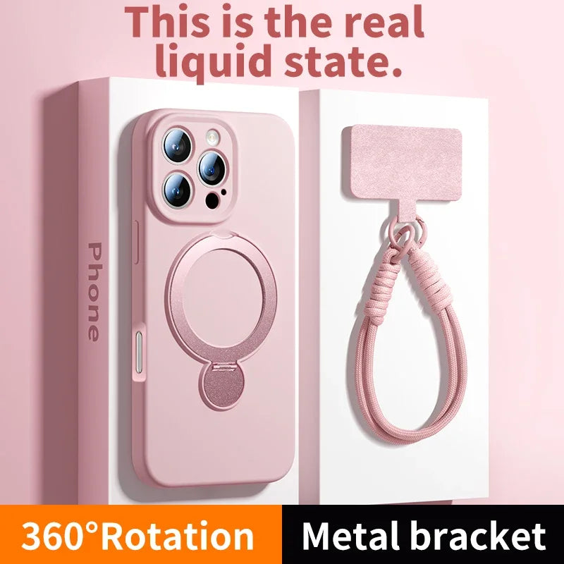 Magnetische Halterung, flüssige Silikon-Handyhülle für iPhone 16, 17, Air 15, 14, 13, Pro Max, Magsafe mit hängender Seil-Schutzhülle