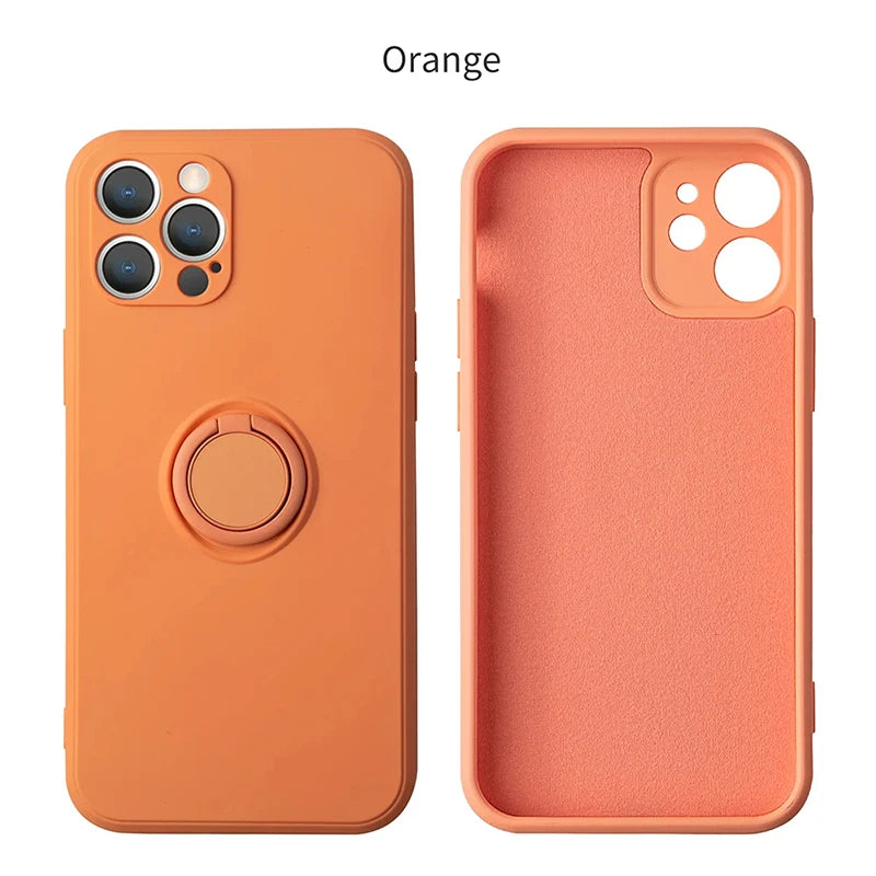 Flüssiges Silikon, magnetische Halterung, Ring-Telefonhüllen für iPhone 15 14 13 12 11 Pro Max Mini X XS XR 8 7 Plus, stoßfeste Rückseite