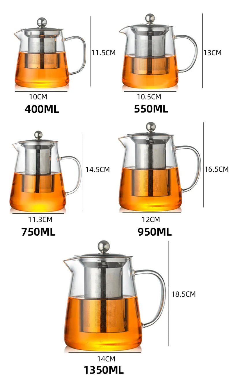 Hitzebeständige Glas-Teekanne mit Edelstahl-Sieb