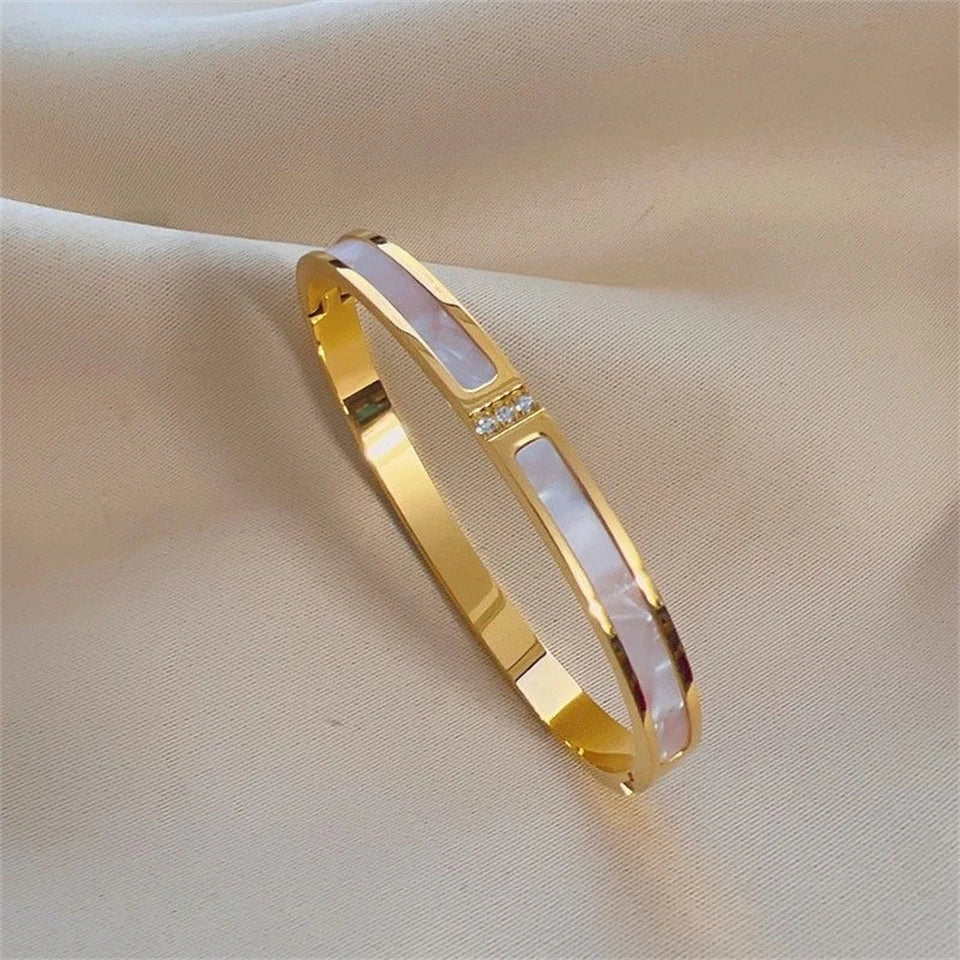 ZAKOL 5/1 Stück funkelndes Edelstahl-Armband-Set mit Zirkonia-Intarsien für Damen, stapelbare Armreifen, modisch, lichtecht, Schmuck, Geschenk