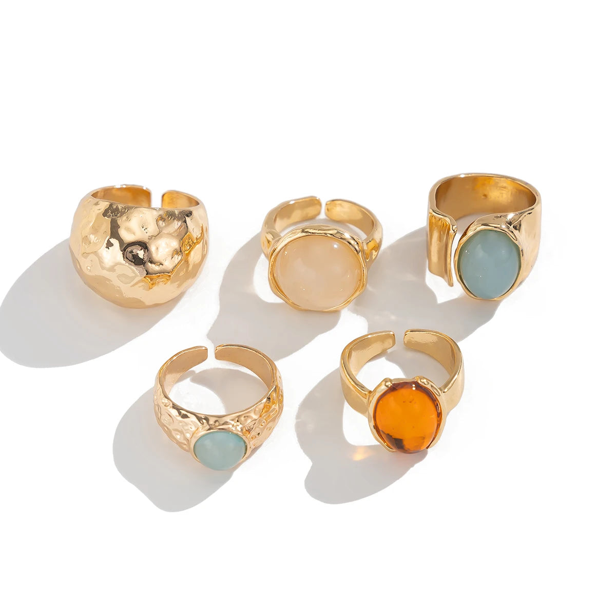 Ingemark 5 Teile/satz Retro Gold Farbe Unregelmäßigen Metall Ring für Frauen Böhmischen Offenen Einstellbar Breiten Ring Ästhetischen Y2K Schmuck Geschenk
