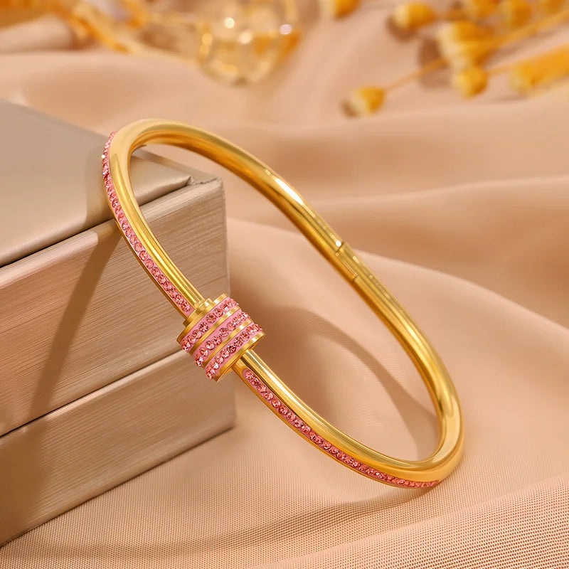 ZAKOL 5/1 Stück funkelndes Edelstahl-Armband-Set mit Zirkonia-Intarsien für Damen, stapelbare Armreifen, modisch, lichtecht, Schmuck, Geschenk