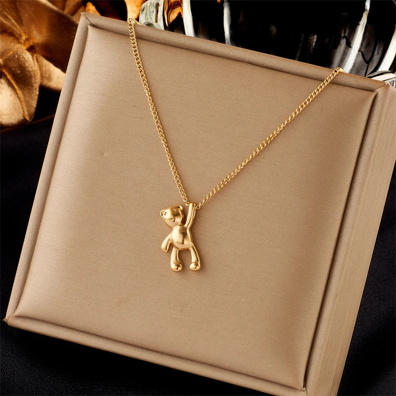 XIYANIKE 316L Edelstahl Halskette Bär Anhänger Kette Zubehör für Frauen Neue Trends Weihnachten Mädchen Schmuck Geschenke Collier
