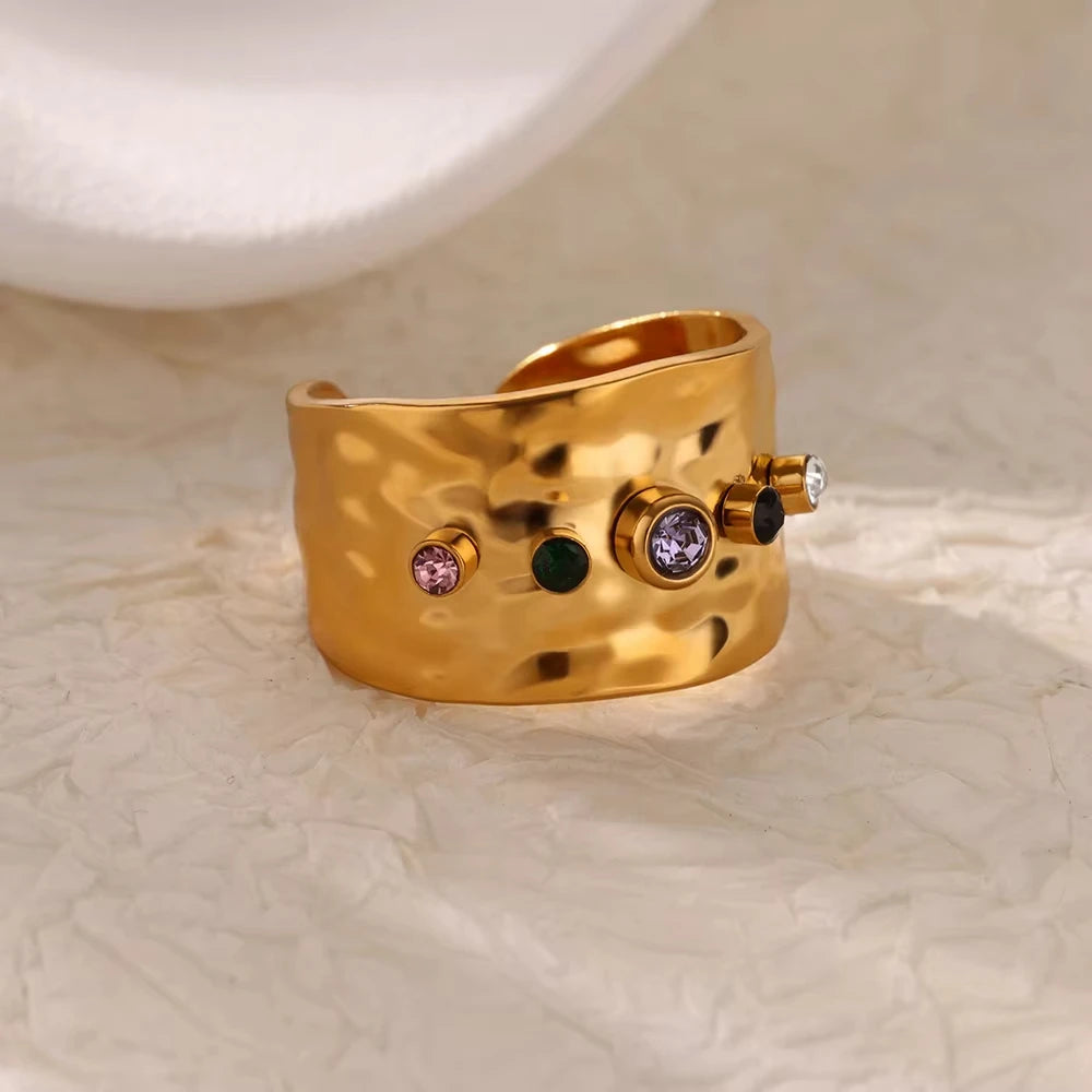 Bunte Zirkon Ringe Für Frauen Gold Farbe Edelstahl Farbige Zirkonia Ring Luxus Mode Hochzeit Schmuck Geschenk