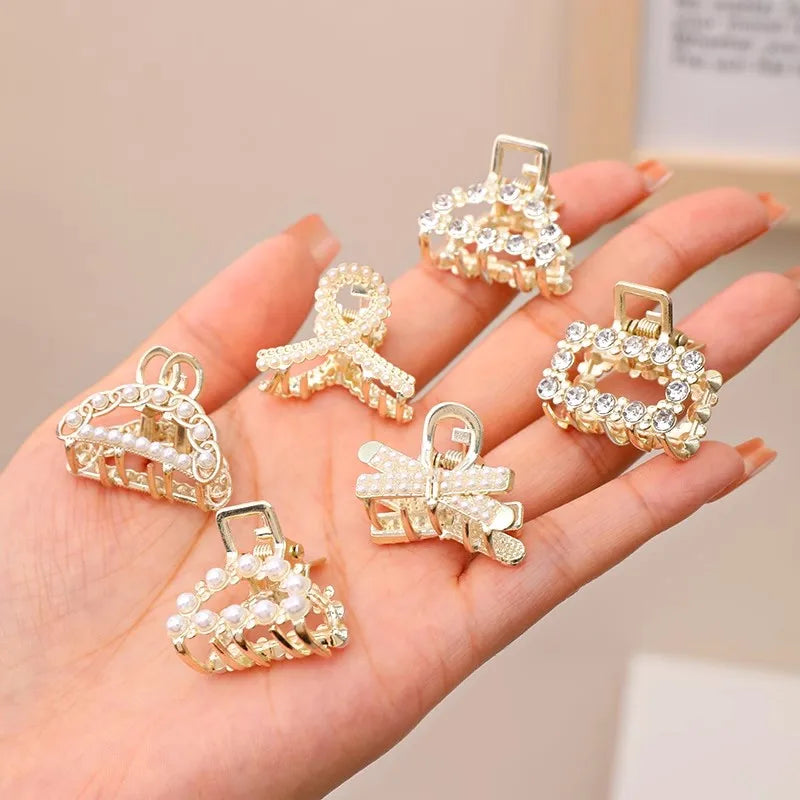 6/8/10 Stück/Set Kleine Strass-Perlen Geometrische Metall-Haarklammern für Frauen und Mädchen Süße Mini-Haarspangen Haaraccessoires