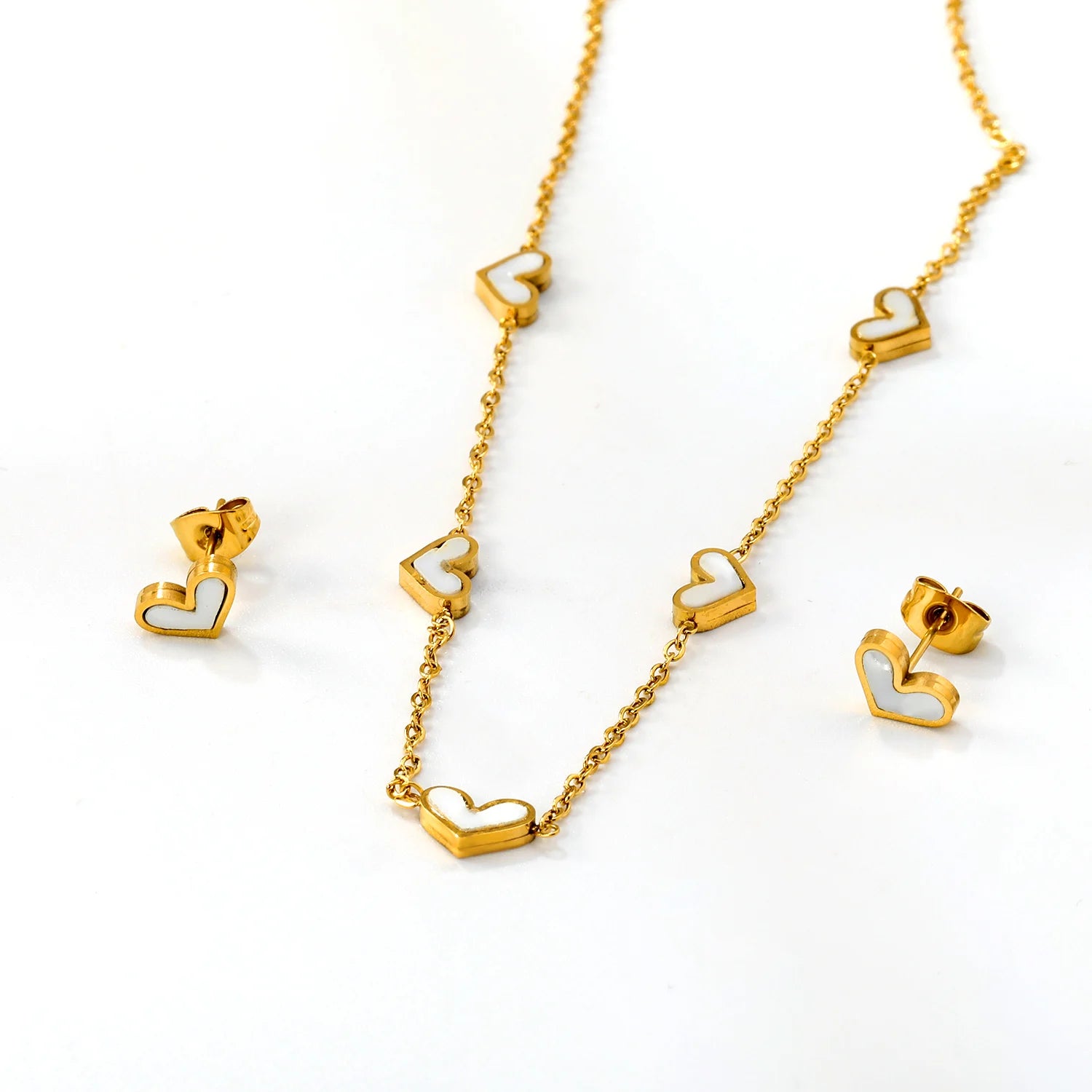 LUXUKISSKIDS Mode Kubische Liebe Herz Minimalistischen Schmuck Set Halskette Ohrringe Armbänder Edelstahl Frauen/Mädchen Zubehör