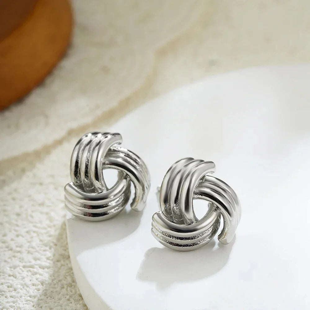 Mode Glänzende Drei-Schicht Strukturierte Kreuzung Knoten Ohrringe für Frauen Gold Farbe Edelstahl Ohrring Vintage-Schmuck Geschenk