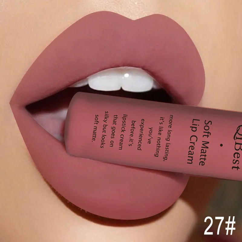 QIBEST Sexy Samt Matte Lip Gloss Flüssigen Lippenstift Lipgloss Schönheit Rot Nude Wasserdicht Langlebig Lip Stain Make-Up Für Frauen