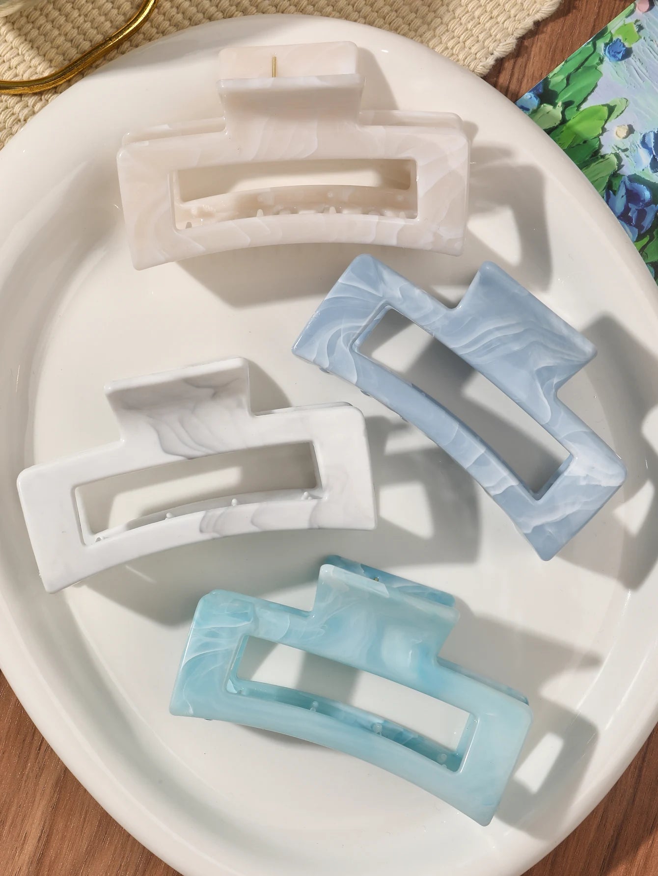 Große Marmor-Haarklammern 2er-Set – Starker Halt für dickes Haar