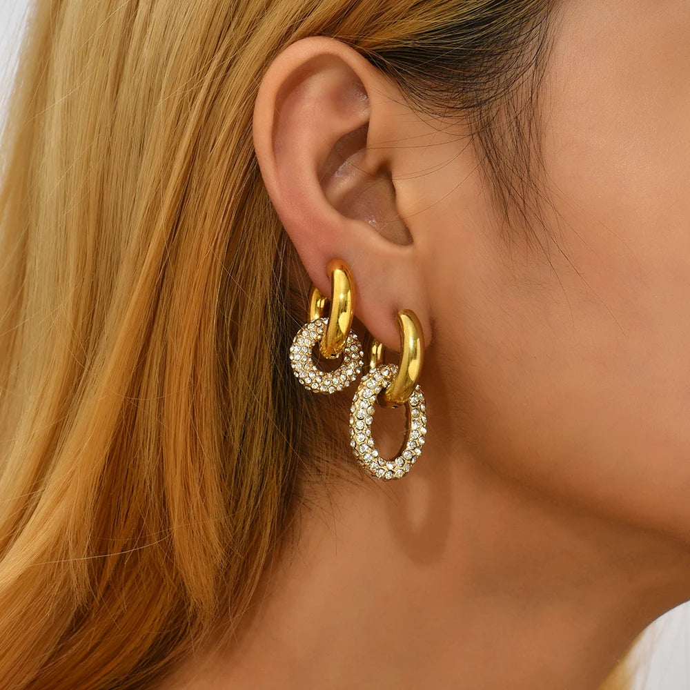 Mode CZ Zirkon Runde Huggie Creolen für Frauen Geometrische U Form Ohr Schnalle Hoops Vergoldet Edelstahl Schmuck