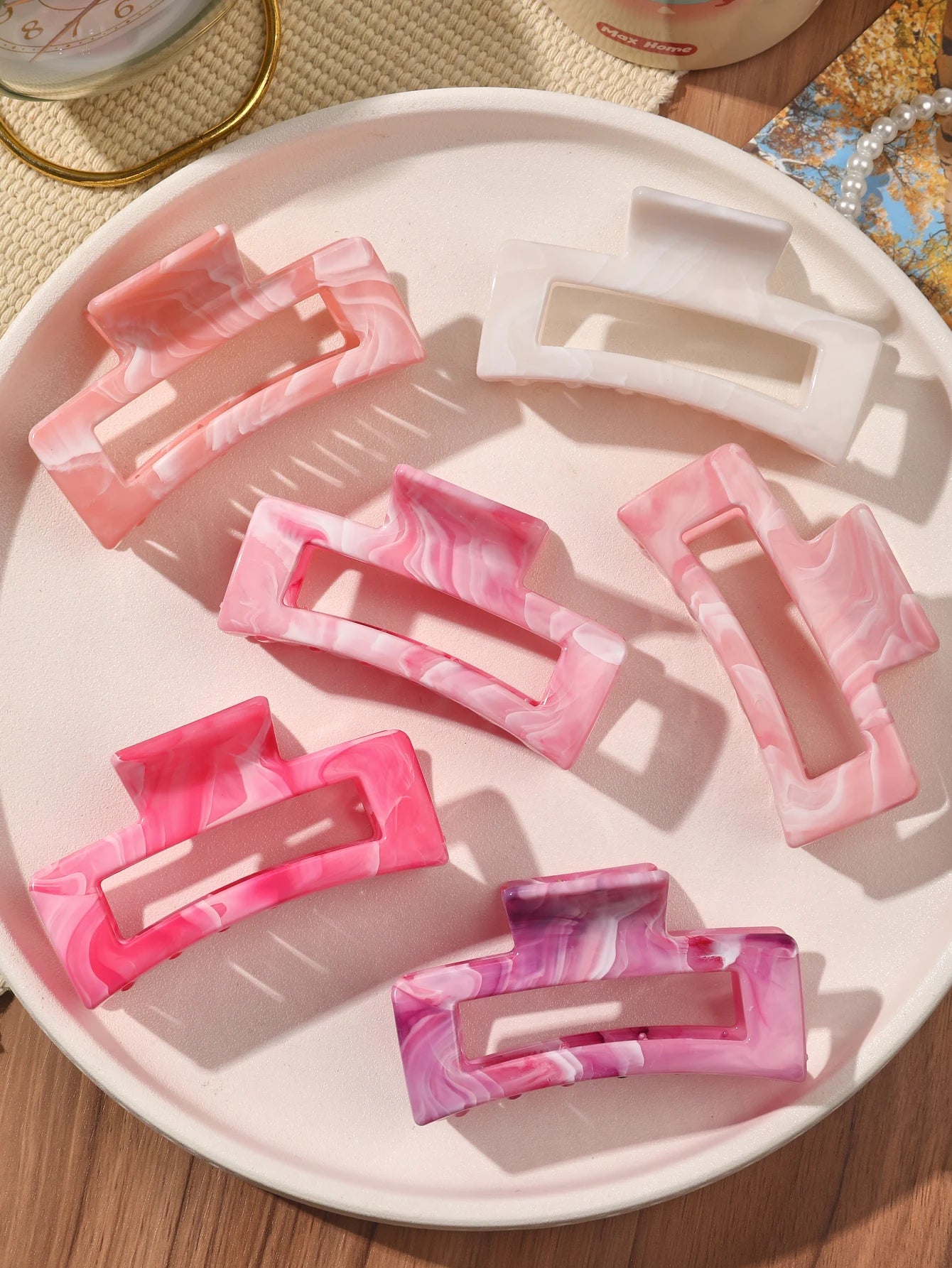 Große Marmor-Haarklammern 2er-Set – Starker Halt für dickes Haar