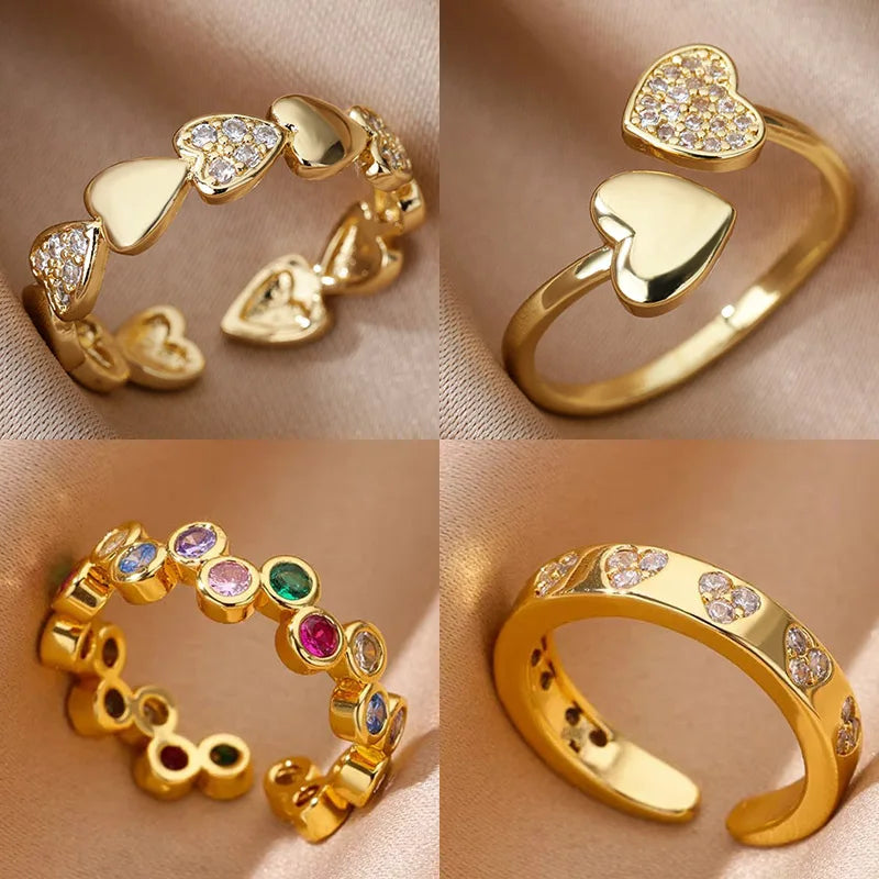 Goldener Herzring aus Edelstahl mit Zirkon – 18K vergoldet, Ehering für Frauen