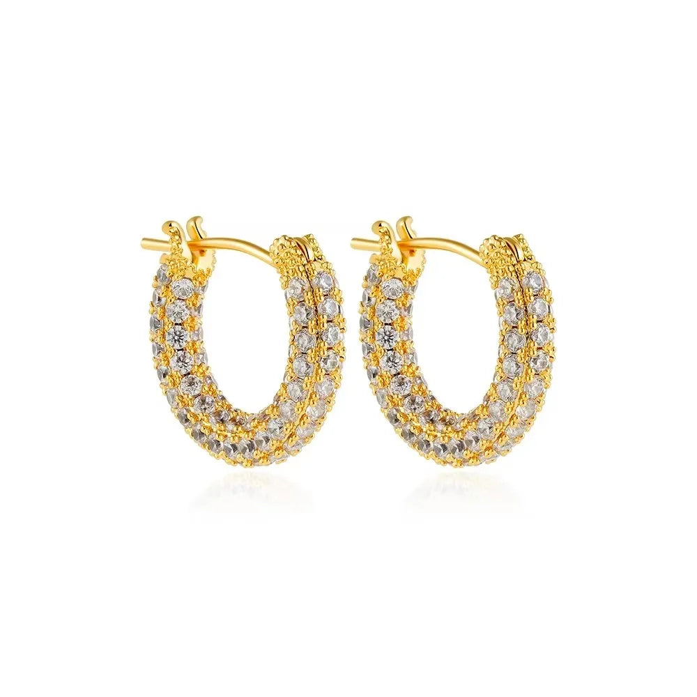 Mode CZ Zirkon Runde Huggie Creolen für Frauen Geometrische U Form Ohr Schnalle Hoops Vergoldet Edelstahl Schmuck
