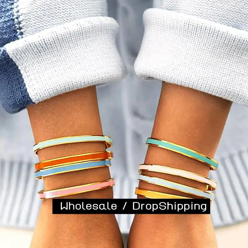 CARLIDANA Trendy Edelstahl Bunte Tropfen Öl Gold Farbe Überzogene Manschette Armreif für Frauen Schmuck Party Geschenk Drop Shipping