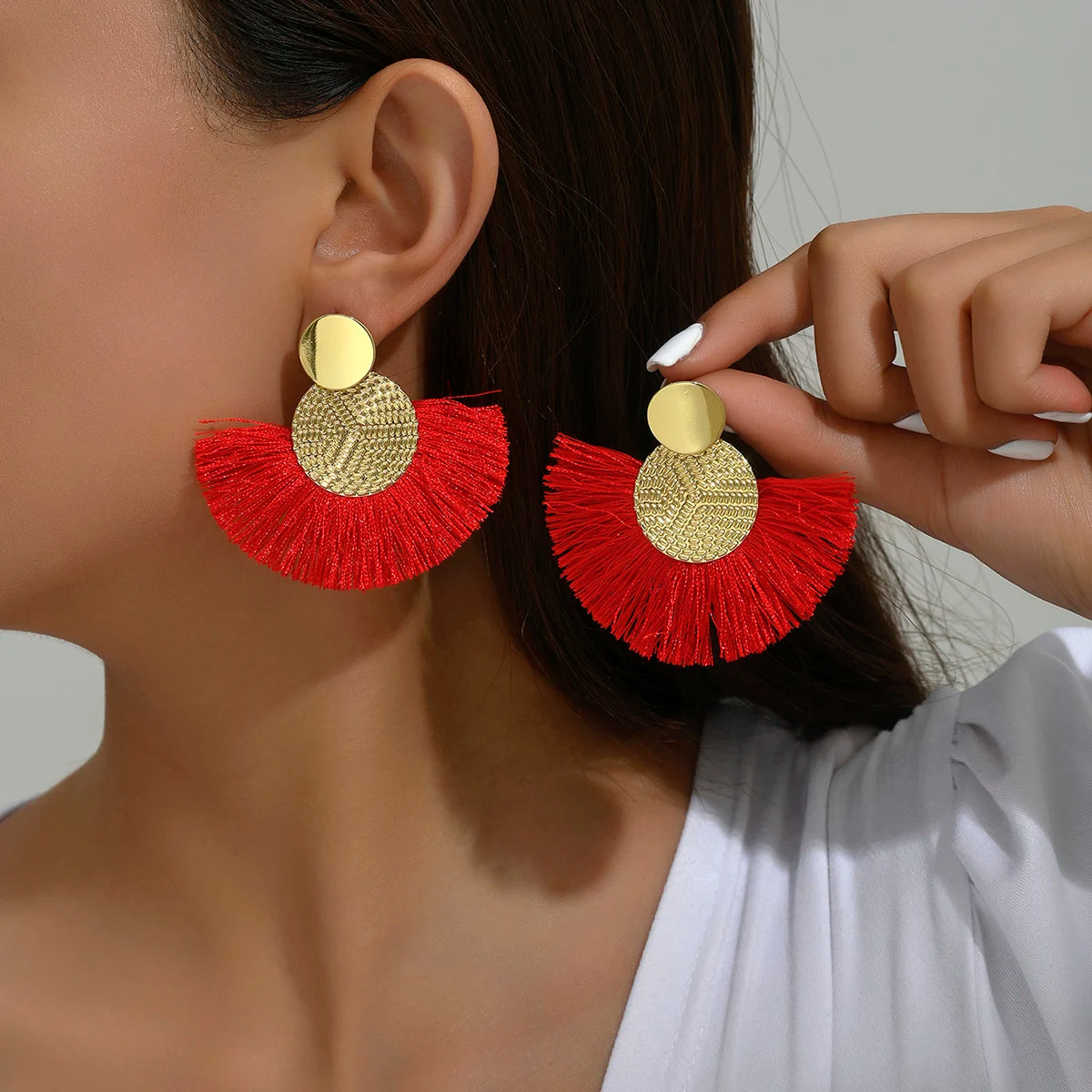 Mode Böhmischen Große Quaste Baumeln Weiße Fringe Weibliche Ohrringe Tropfen Ohrringe für Frauen Erklärung Hochzeit Schmuck