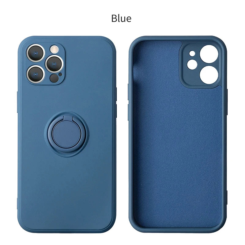 Flüssiges Silikon, magnetische Halterung, Ring-Telefonhüllen für iPhone 15 14 13 12 11 Pro Max Mini X XS XR 8 7 Plus, stoßfeste Rückseite