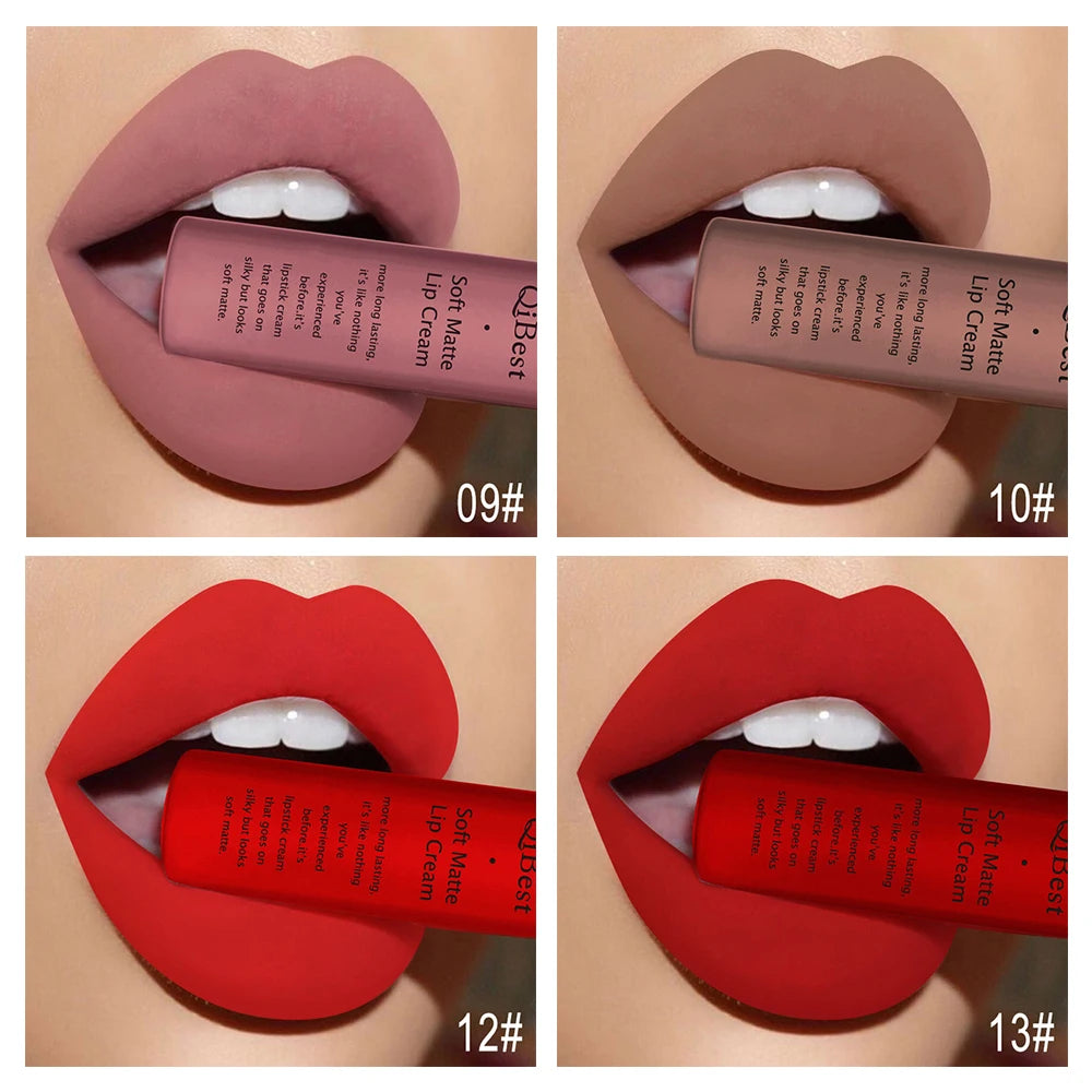 QIBEST Sexy Samt Matte Lip Gloss Flüssigen Lippenstift Lipgloss Schönheit Rot Nude Wasserdicht Langlebig Lip Stain Make-Up Für Frauen