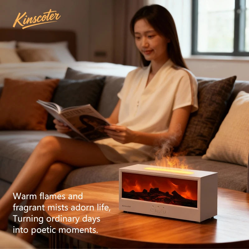 KINSCOTER Kamin-Aroma-Diffusor mit Flammen-Effekt – LED-Ambiente, Fernbedienung & Entspannung für Zuhause