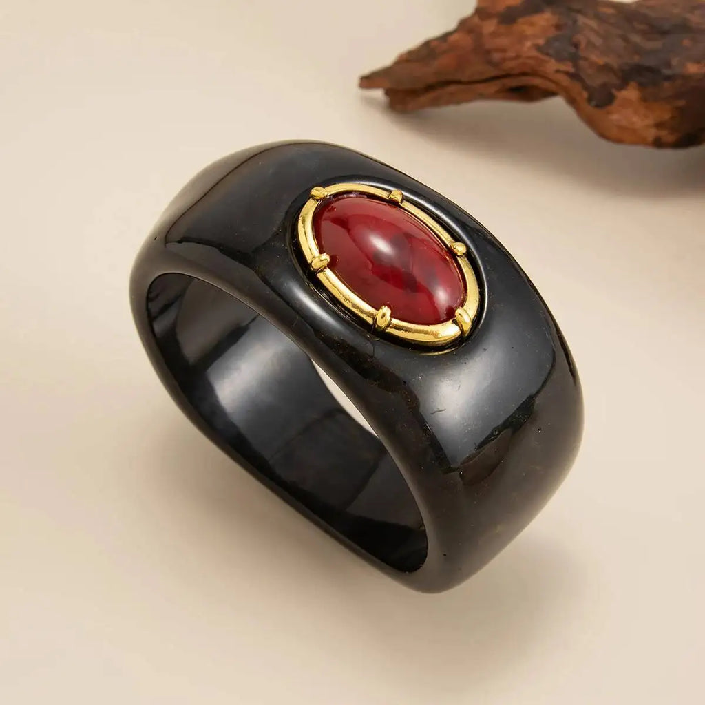 KunJoe Vintage Chunky Resin Acryl Armreif für Damen, Bohemian Geometrisch Unregelmäßiger Breiter Armreif, Schmuck Accessoire