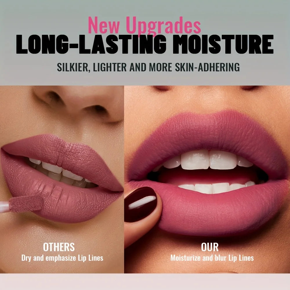 1 Stück mattierter Samt-Lipgloss, hochsättigter flüssiger Lippenschlamm, langlebig, antihaftbeschichtet, kompatibel mit allen Hauttöpfen, Muttertagsgeschenk