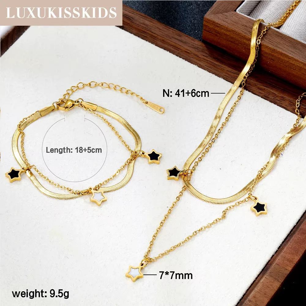 LUXUKISSKIDS Mode Kubische Liebe Herz Minimalistischen Schmuck Set Halskette Ohrringe Armbänder Edelstahl Frauen/Mädchen Zubehör
