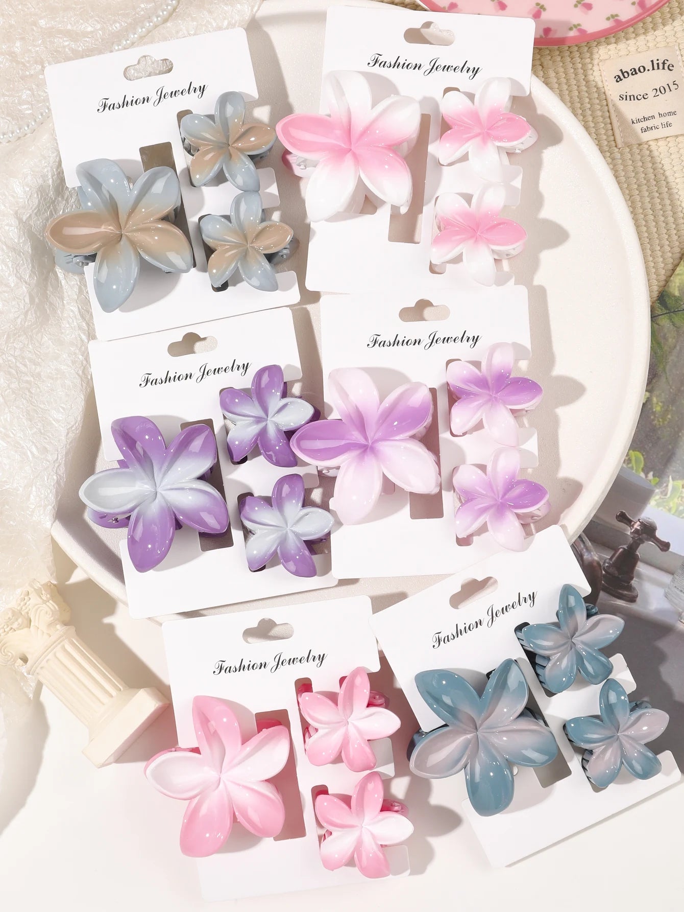 Hawaiianische Blumenkrallenklammern für Frauen, Blumen-Haarklammern mit Marmorader für dünnes Haar, süßer Strand-Haarschmuck