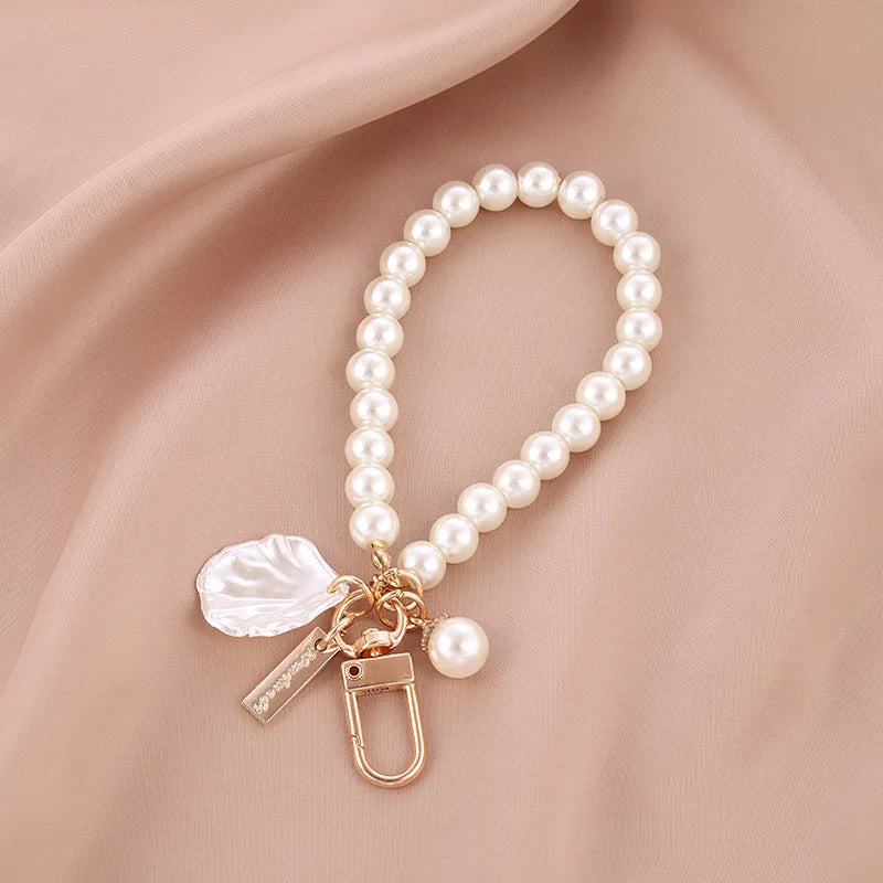 1PC Nette Shell Herz Bogen Imitation Perle Perlen Kette Anhänger Telefon Schlüsselbund Imitation Perle Tasche Schlüssel Kette
