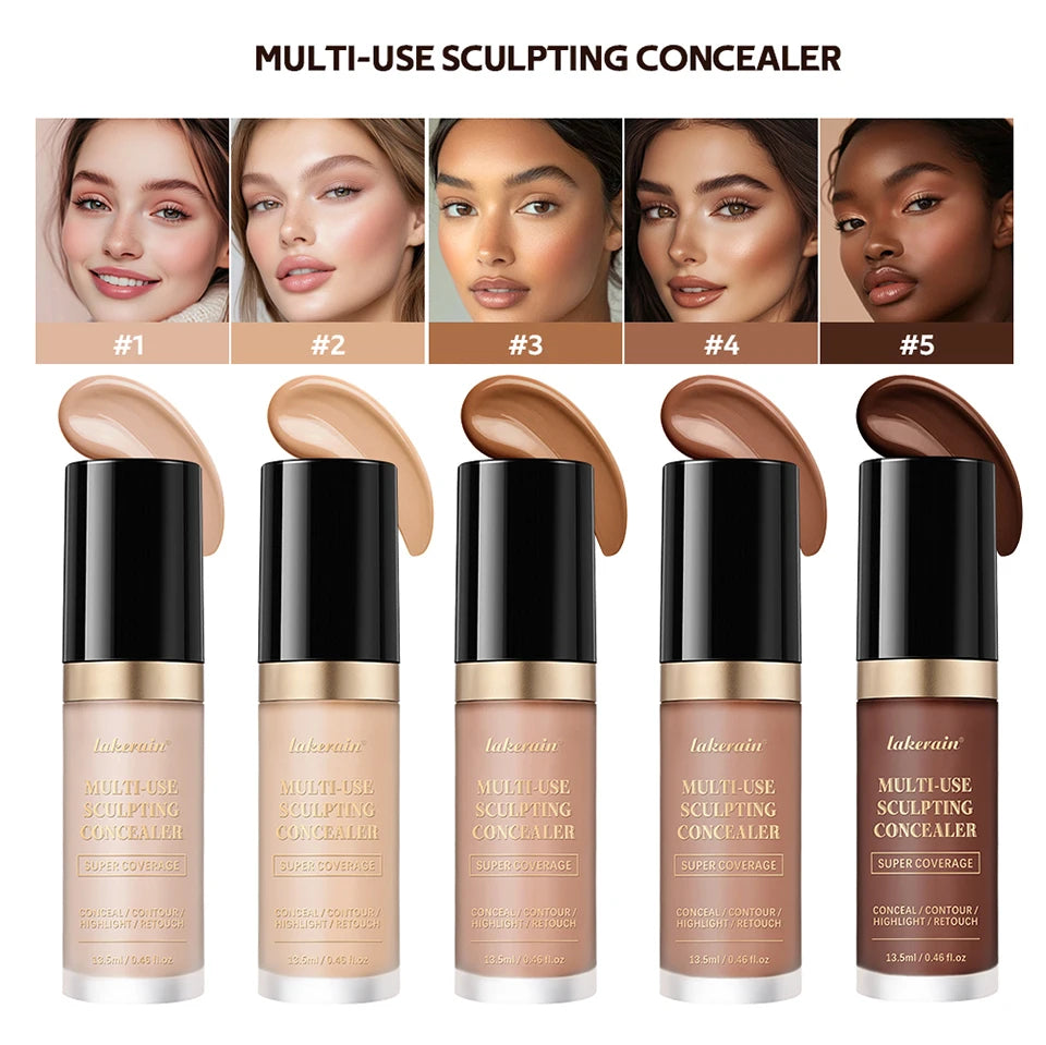 Lakerain 5-Farben-wasserfester Concealer, matt, hohe Deckkraft, ölkontrollierende Grundierung für Aknenarben und Augenringe, Kosmetika